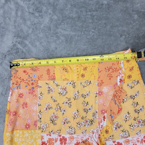 Forever 21 Womens Mini Skirt L Patchwork Floral Ruffle Hem Cottagecore Style - Picture 6 of 10